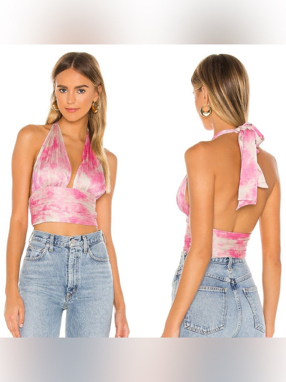 Lovers + Friends Women’s Venice Pink Tie-Dye Deep V Women’s Bodysuit Small